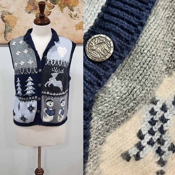 Vtg 90s winter theme knit vest - North Crest brand - Picture 1 of 11